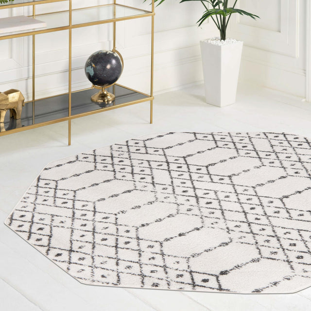 Ivory Black 5' 3 x 5' 3 Paxon Trellis Octagon Area Rug Geometric Durable Stain Resistant Easy Clean Carpet for Modern Interior Home Decor for Sale at Rug Engine