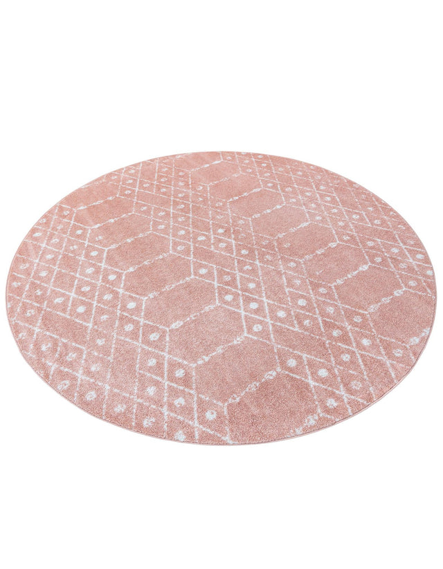 Rose Pink 7' 10 x 7' 10 Paxon Trellis Round Area Rug Geometric Durable Stain Resistant Easy Clean Carpet for Modern Interior Home Decor for Sale at Rug Engine