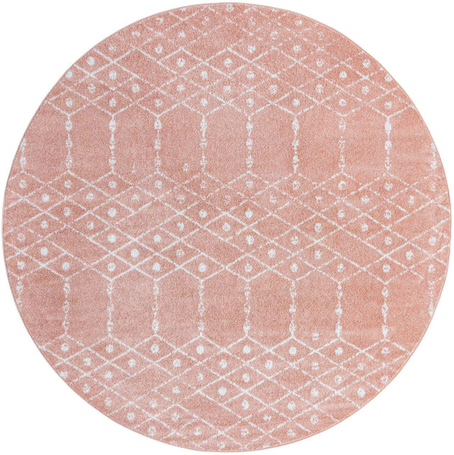Rose Pink 7' 10 x 7' 10 Paxon Trellis Round Area Rug Geometric Durable Stain Resistant Easy Clean Carpet for Modern Interior Home Decor for Sale at Rug Engine