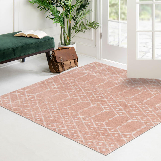 Rose Pink 4' x 4' Paxon Trellis Square Area Rug Geometric Durable Stain Resistant Easy Clean Carpet for Modern Interior Home Decor for Sale at Rug Engine