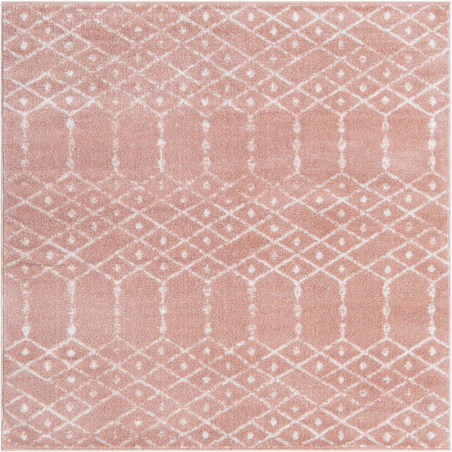 Rose Pink 5' 3 x 5' 3 Paxon Trellis Square Area Rug Geometric Durable Stain Resistant Easy Clean Carpet for Modern Interior Home Decor for Sale at Rug Engine