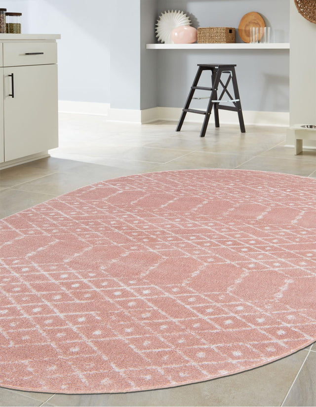 Rose Pink 5' 3 x 8' Paxon Trellis Oval Area Rug Geometric Durable Stain Resistant Easy Clean Carpet for Modern Interior Home Decor for Sale at Rug Engine