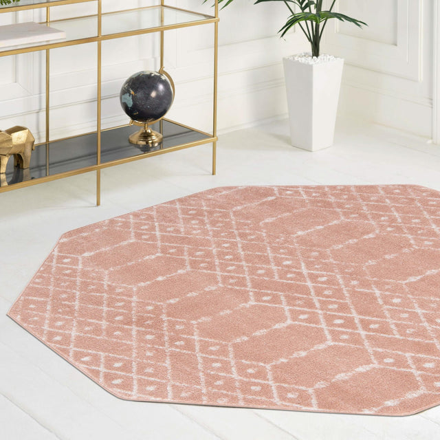 Rose Pink 5' 3 x 5' 3 Paxon Trellis Octagon Area Rug Geometric Durable Stain Resistant Easy Clean Carpet for Modern Interior Home Decor for Sale at Rug Engine