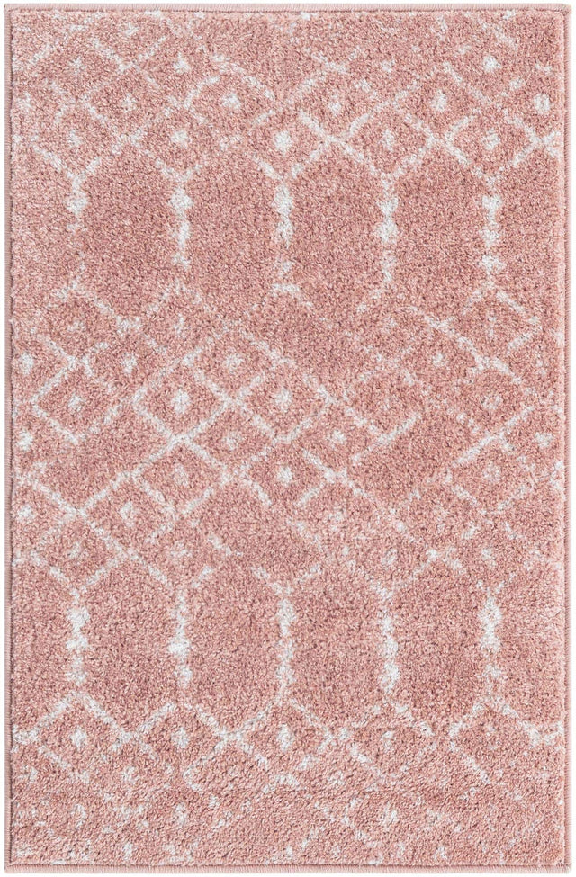 Rose Pink 2' x 3' Paxon Trellis Rectangle Area Rug Geometric Durable Stain Resistant Easy Clean Carpet for Modern Interior Home Decor for Sale at Rug Engine