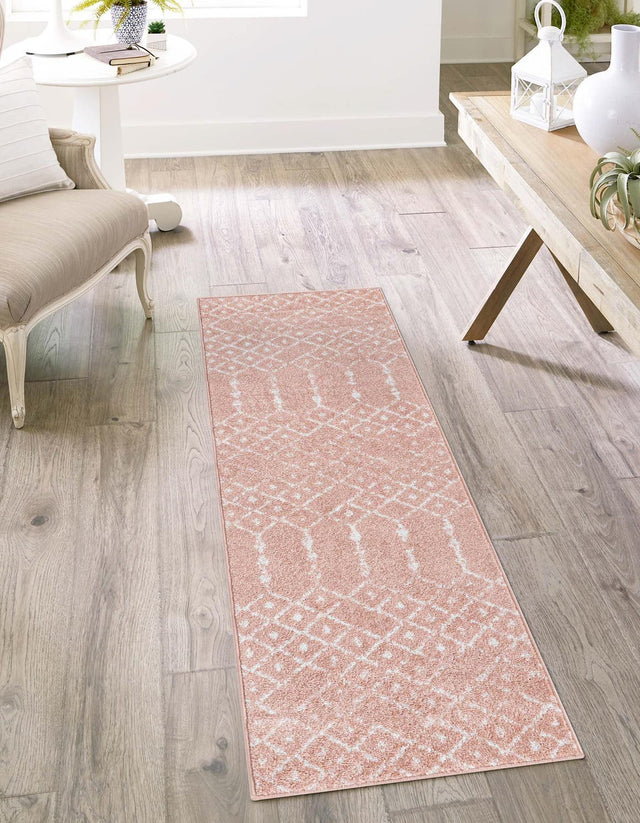 Rose Pink 2' x 6' Paxon Trellis Runner Area Rug Geometric Durable Stain Resistant Easy Clean Carpet for Modern Interior Home Decor for Sale at Rug Engine