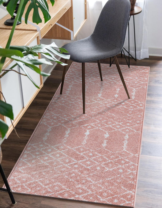 Rose Pink 2' 7 x 12' Paxon Trellis Runner Area Rug Geometric Durable Stain Resistant Easy Clean Carpet for Modern Interior Home Decor for Sale at Rug Engine
