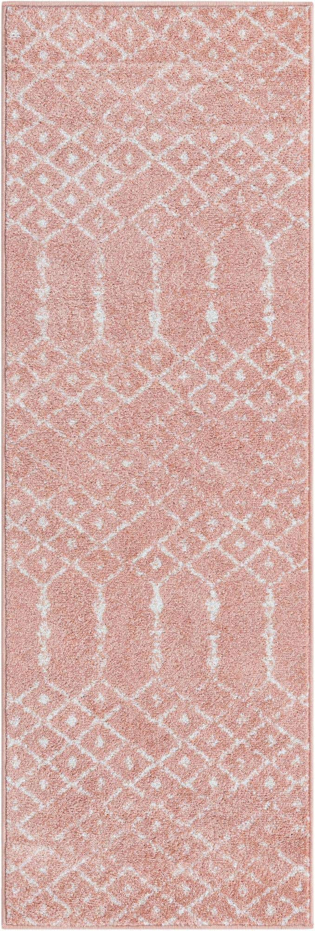 Rose Pink 2' x 6' Paxon Trellis Runner Area Rug Geometric Durable Stain Resistant Easy Clean Carpet for Modern Interior Home Decor for Sale at Rug Engine