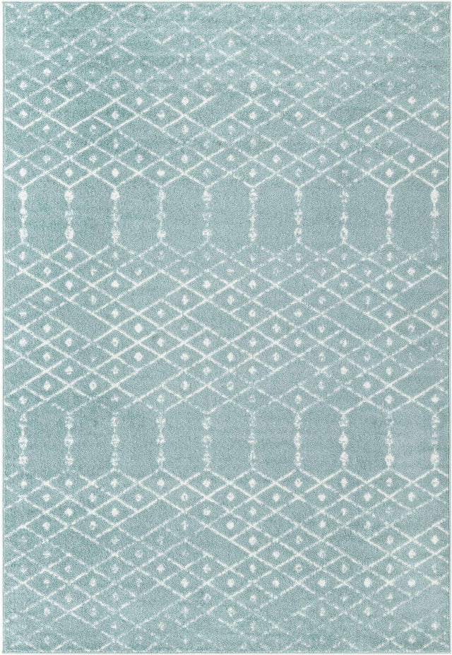 Aqua 7' x 10' Paxon Trellis Rectangle Area Rug Geometric Durable Stain Resistant Easy Clean Carpet for Modern Interior Home Decor for Sale at Rug Engine