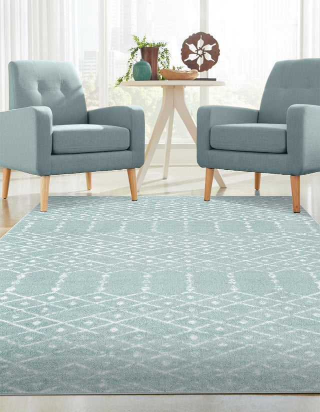 Aqua 7' 10 x 10' Paxon Trellis Rectangle Area Rug Geometric Durable Stain Resistant Easy Clean Carpet for Modern Interior Home Decor for Sale at Rug Engine