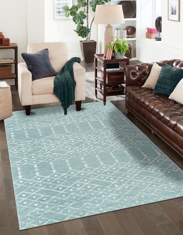 Aqua 5' 3 x 8' Paxon Trellis Rectangle Area Rug Geometric Durable Stain Resistant Easy Clean Carpet for Modern Interior Home Decor for Sale at Rug Engine
