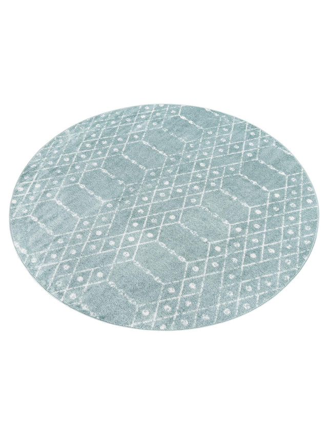 Aqua 7' 10 x 7' 10 Paxon Trellis Round Area Rug Geometric Durable Stain Resistant Easy Clean Carpet for Modern Interior Home Decor for Sale at Rug Engine