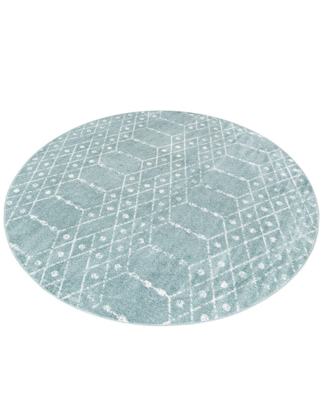 Aqua 5' 3 x 5' 3 Paxon Trellis Round Area Rug Geometric Durable Stain Resistant Easy Clean Carpet for Modern Interior Home Decor for Sale at Rug Engine