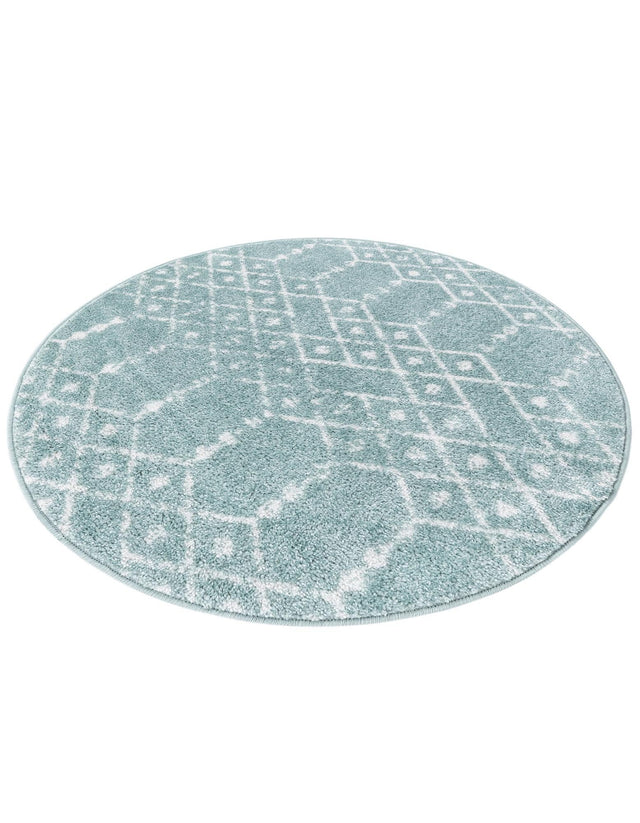 Aqua 3' x 3' Paxon Trellis Round Area Rug Geometric Durable Stain Resistant Easy Clean Carpet for Modern Interior Home Decor for Sale at Rug Engine
