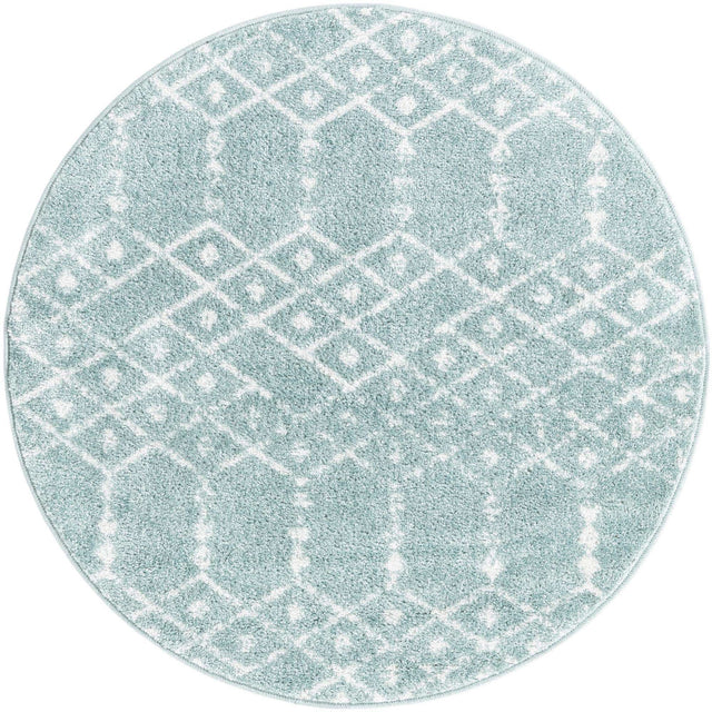 Aqua 3' x 3' Paxon Trellis Round Area Rug Geometric Durable Stain Resistant Easy Clean Carpet for Modern Interior Home Decor for Sale at Rug Engine