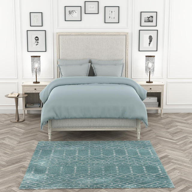 Aqua 7' 10 x 7' 10 Paxon Trellis Square Area Rug Geometric Durable Stain Resistant Easy Clean Carpet for Modern Interior Home Decor for Sale at Rug Engine