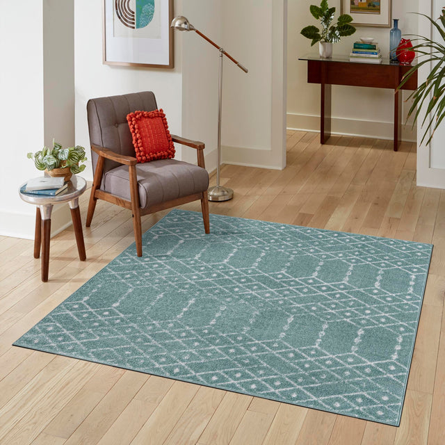 Aqua 7' 10 x 7' 10 Paxon Trellis Square Area Rug Geometric Durable Stain Resistant Easy Clean Carpet for Modern Interior Home Decor for Sale at Rug Engine