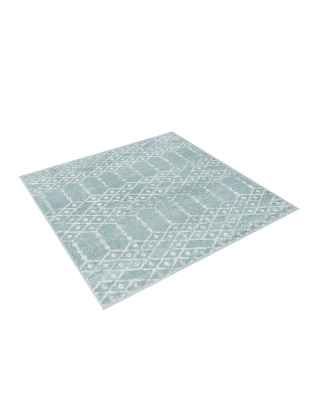 Aqua 4' x 4' Paxon Trellis Square Area Rug Geometric Durable Stain Resistant Easy Clean Carpet for Modern Interior Home Decor for Sale at Rug Engine