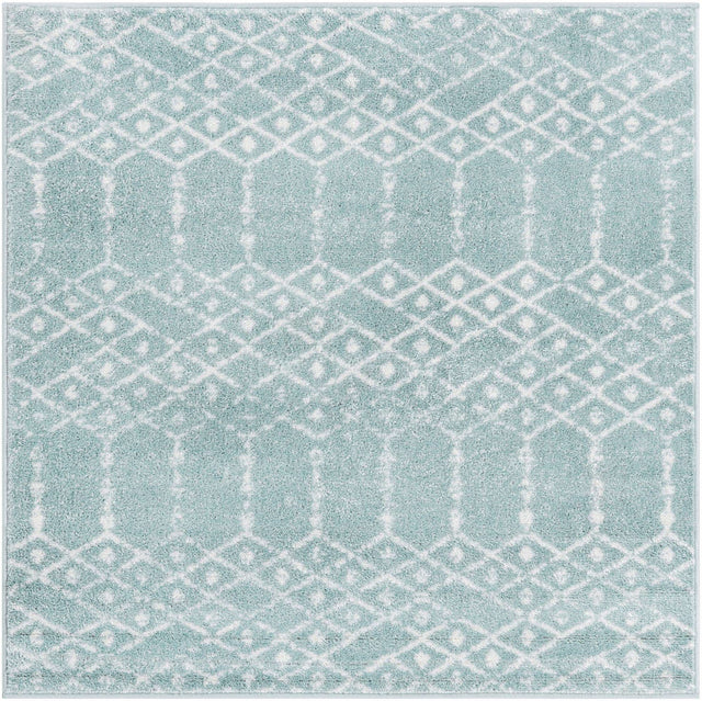 Aqua 4' x 4' Paxon Trellis Square Area Rug Geometric Durable Stain Resistant Easy Clean Carpet for Modern Interior Home Decor for Sale at Rug Engine