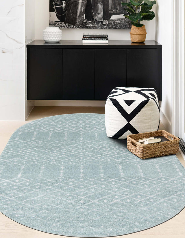 Aqua 7' 10 x 10' Paxon Trellis Oval Area Rug Geometric Durable Stain Resistant Easy Clean Carpet for Modern Interior Home Decor for Sale at Rug Engine