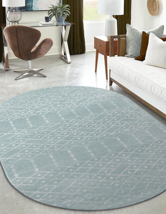 Aqua 5' 3 x 8' Paxon Trellis Oval Area Rug Geometric Durable Stain Resistant Easy Clean Carpet for Modern Interior Home Decor for Sale at Rug Engine