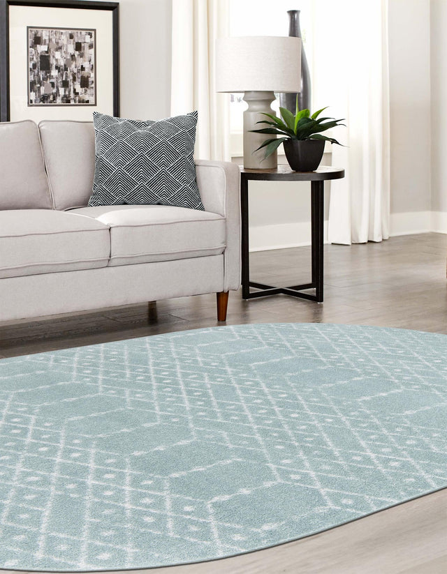 Aqua 4' x 6' Paxon Trellis Oval Area Rug Geometric Durable Stain Resistant Easy Clean Carpet for Modern Interior Home Decor for Sale at Rug Engine