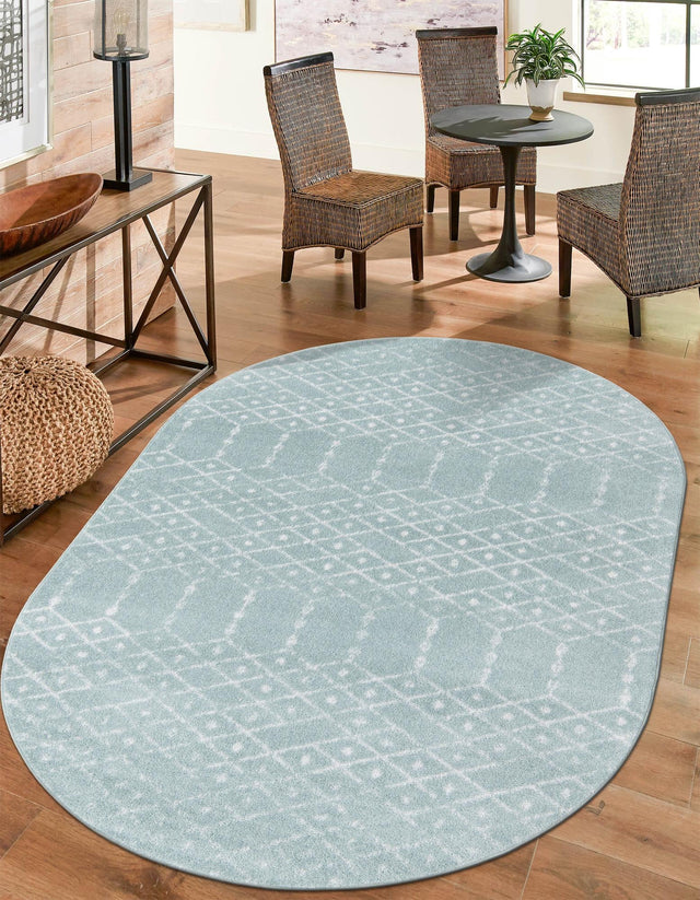 Aqua 7' 10 x 10' Paxon Trellis Oval Area Rug Geometric Durable Stain Resistant Easy Clean Carpet for Modern Interior Home Decor for Sale at Rug Engine