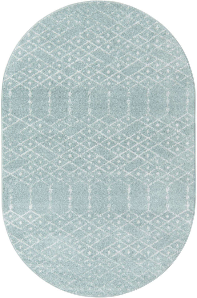 Aqua 5' 3 x 8' Paxon Trellis Oval Area Rug Geometric Durable Stain Resistant Easy Clean Carpet for Modern Interior Home Decor for Sale at Rug Engine