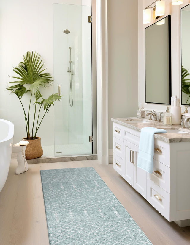 Aqua 2' x 9' 10 Paxon Trellis Runner Area Rug Geometric Durable Stain Resistant Easy Clean Carpet for Modern Interior Home Decor for Sale at Rug Engine