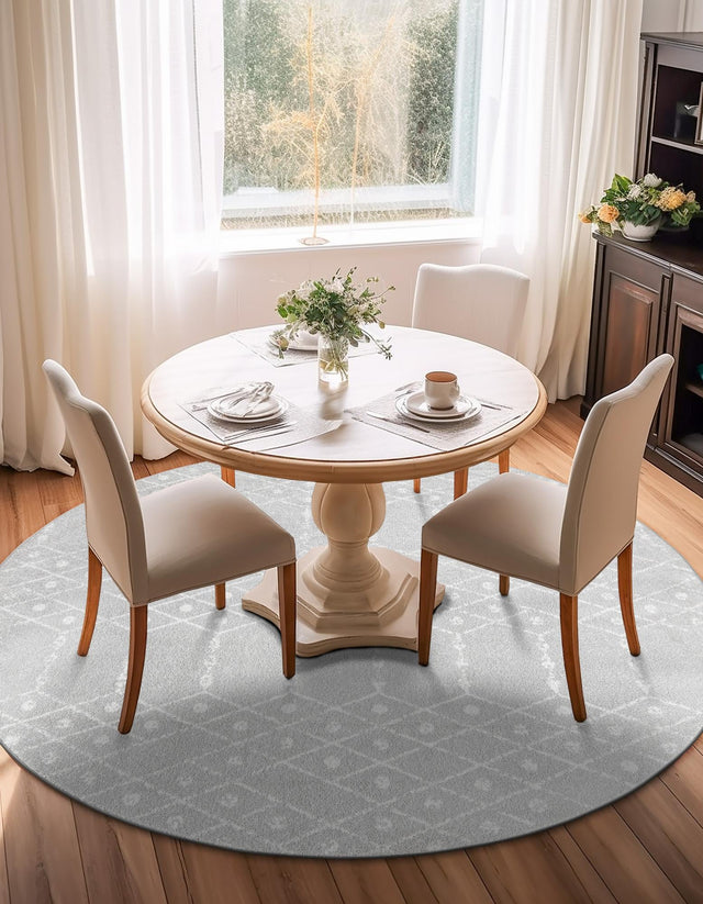 Light Gray 7' 10 x 7' 10 Paxon Trellis Round Area Rug Geometric Durable Stain Resistant Easy Clean Carpet for Modern Interior Home Decor for Sale at Rug Engine
