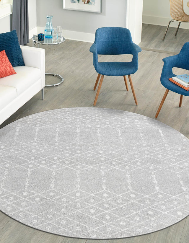Light Gray 5' 3 x 5' 3 Paxon Trellis Round Area Rug Geometric Durable Stain Resistant Easy Clean Carpet for Modern Interior Home Decor for Sale at Rug Engine