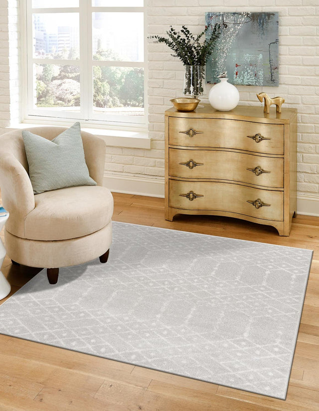 Light Gray 4' x 4' Paxon Trellis Square Area Rug Geometric Durable Stain Resistant Easy Clean Carpet for Modern Interior Home Decor for Sale at Rug Engine
