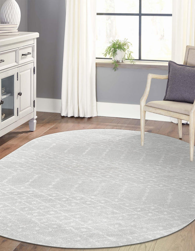 Light Gray 5' 3 x 8' Paxon Trellis Oval Area Rug Geometric Durable Stain Resistant Easy Clean Carpet for Modern Interior Home Decor for Sale at Rug Engine