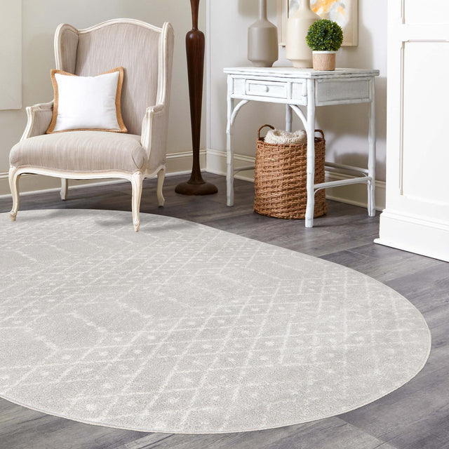 Light Gray 5' 3 x 8' Paxon Trellis Oval Area Rug Geometric Durable Stain Resistant Easy Clean Carpet for Modern Interior Home Decor for Sale at Rug Engine