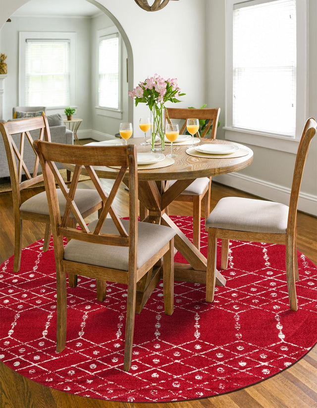 Raspberry Pink 5' 3 x 5' 3 Paxon Trellis Round Area Rug Geometric Durable Stain Resistant Easy Clean Carpet for Modern Interior Home Decor for Sale at Rug Engine