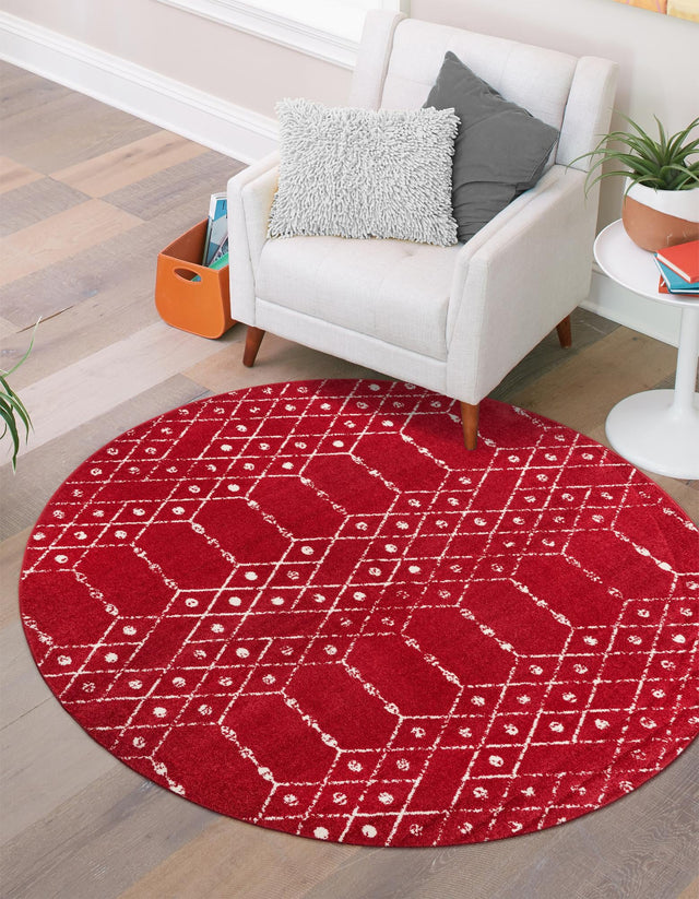 Raspberry Pink 5' 3 x 5' 3 Paxon Trellis Round Area Rug Geometric Durable Stain Resistant Easy Clean Carpet for Modern Interior Home Decor for Sale at Rug Engine