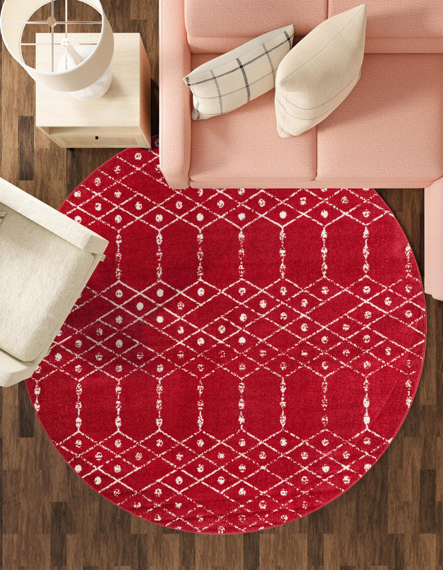 Raspberry Pink 5' 3 x 5' 3 Paxon Trellis Round Area Rug Geometric Durable Stain Resistant Easy Clean Carpet for Modern Interior Home Decor for Sale at Rug Engine