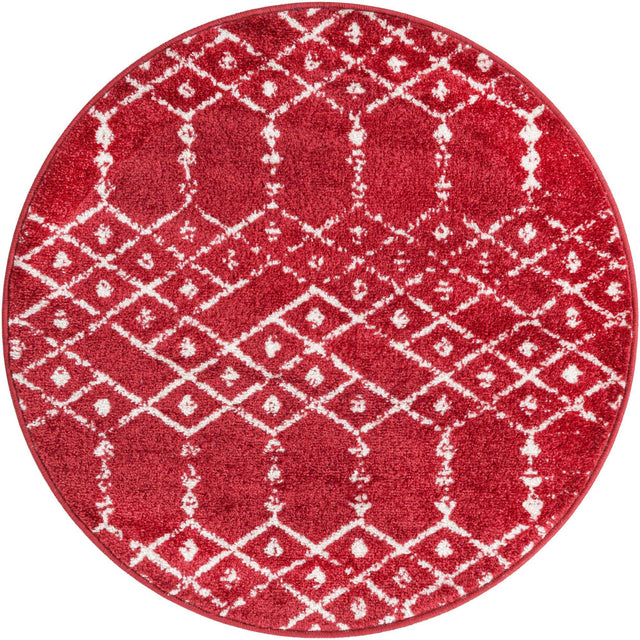 Raspberry Pink 3' x 3' Paxon Trellis Round Area Rug Geometric Durable Stain Resistant Easy Clean Carpet for Modern Interior Home Decor for Sale at Rug Engine