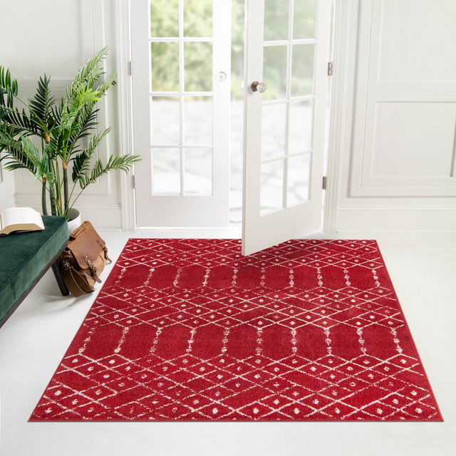 Raspberry Pink 7' 10 x 7' 10 Paxon Trellis Square Area Rug Geometric Durable Stain Resistant Easy Clean Carpet for Modern Interior Home Decor for Sale at Rug Engine