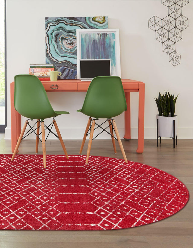 Raspberry Pink 7' 10 x 10' Paxon Trellis Oval Area Rug Geometric Durable Stain Resistant Easy Clean Carpet for Modern Interior Home Decor for Sale at Rug Engine