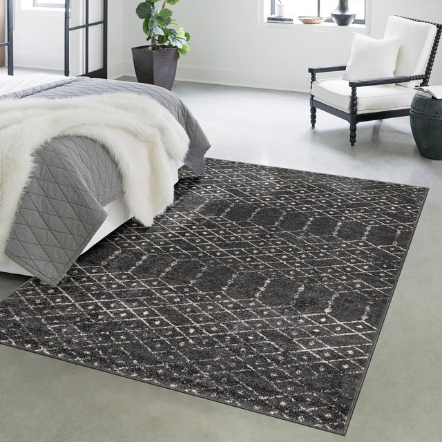 Charcoal Gray 5' 3 x 8' Paxon Trellis Rectangle Area Rug Geometric Durable Stain Resistant Easy Clean Carpet for Modern Interior Home Decor for Sale at Rug Engine