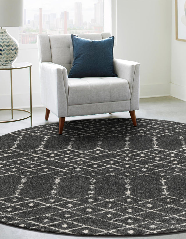 Charcoal Gray 7' 10 x 7' 10 Paxon Trellis Round Area Rug Geometric Durable Stain Resistant Easy Clean Carpet for Modern Interior Home Decor for Sale at Rug Engine
