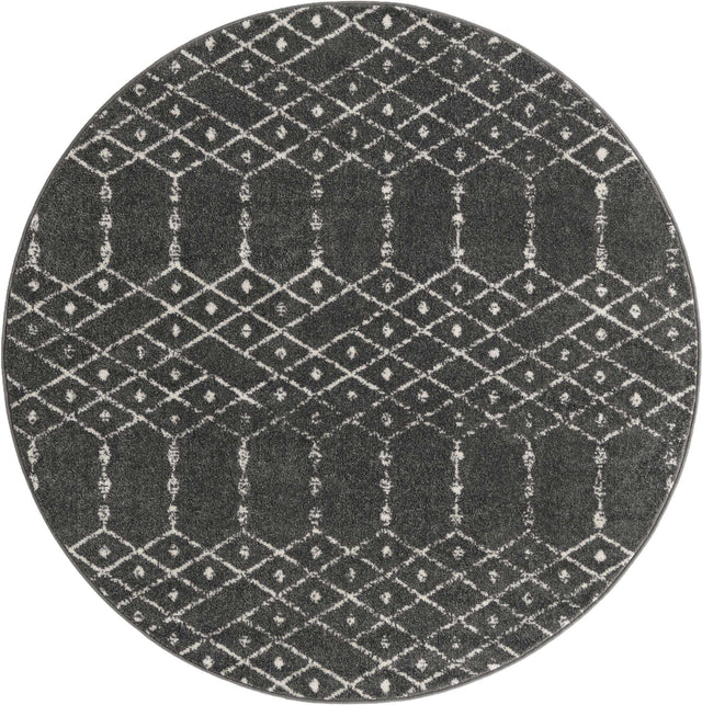 Charcoal Gray 5' 3 x 5' 3 Paxon Trellis Round Area Rug Geometric Durable Stain Resistant Easy Clean Carpet for Modern Interior Home Decor for Sale at Rug Engine