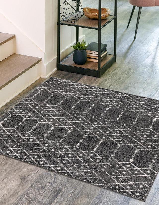 Charcoal Gray 7' 10 x 7' 10 Paxon Trellis Square Area Rug Geometric Durable Stain Resistant Easy Clean Carpet for Modern Interior Home Decor for Sale at Rug Engine