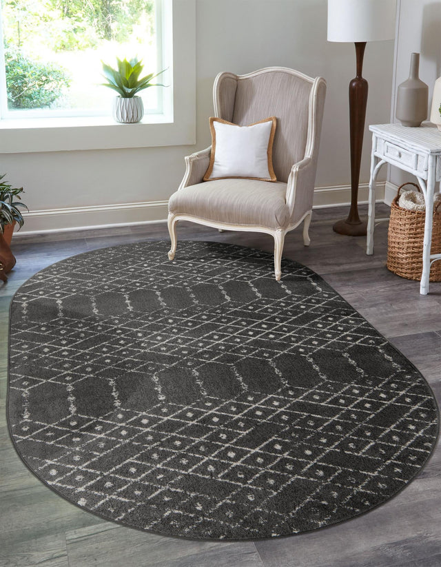 Charcoal Gray 4' x 6' Paxon Trellis Oval Area Rug Geometric Durable Stain Resistant Easy Clean Carpet for Modern Interior Home Decor for Sale at Rug Engine
