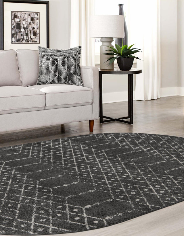 Charcoal Gray 7' 10 x 10' Paxon Trellis Oval Area Rug Geometric Durable Stain Resistant Easy Clean Carpet for Modern Interior Home Decor for Sale at Rug Engine