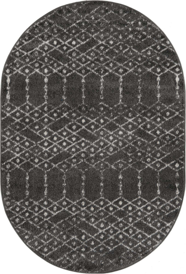Charcoal Gray 4' x 6' Paxon Trellis Oval Area Rug Geometric Durable Stain Resistant Easy Clean Carpet for Modern Interior Home Decor for Sale at Rug Engine