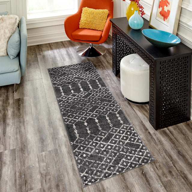 Charcoal Gray 2' 11 x 16' Paxon Trellis Runner Area Rug Geometric Durable Stain Resistant Easy Clean Carpet for Modern Interior Home Decor for Sale at Rug Engine