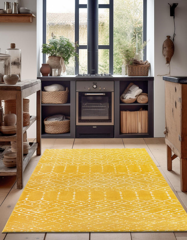 Yellow 7' 10 x 10' Paxon Trellis Rectangle Area Rug Geometric Durable Stain Resistant Easy Clean Carpet for Modern Interior Home Decor for Sale at Rug Engine