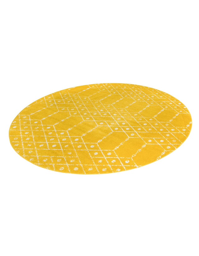 Yellow 7' 10 x 7' 10 Paxon Trellis Round Area Rug Geometric Durable Stain Resistant Easy Clean Carpet for Modern Interior Home Decor for Sale at Rug Engine