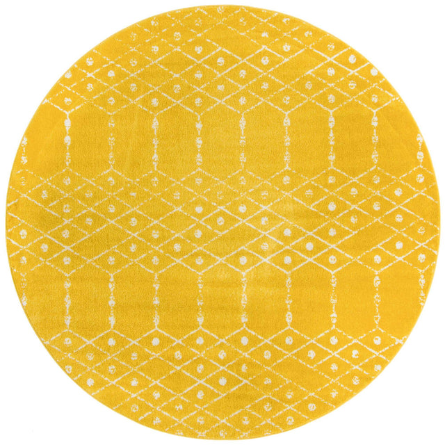 Yellow 7' 10 x 7' 10 Paxon Trellis Round Area Rug Geometric Durable Stain Resistant Easy Clean Carpet for Modern Interior Home Decor for Sale at Rug Engine